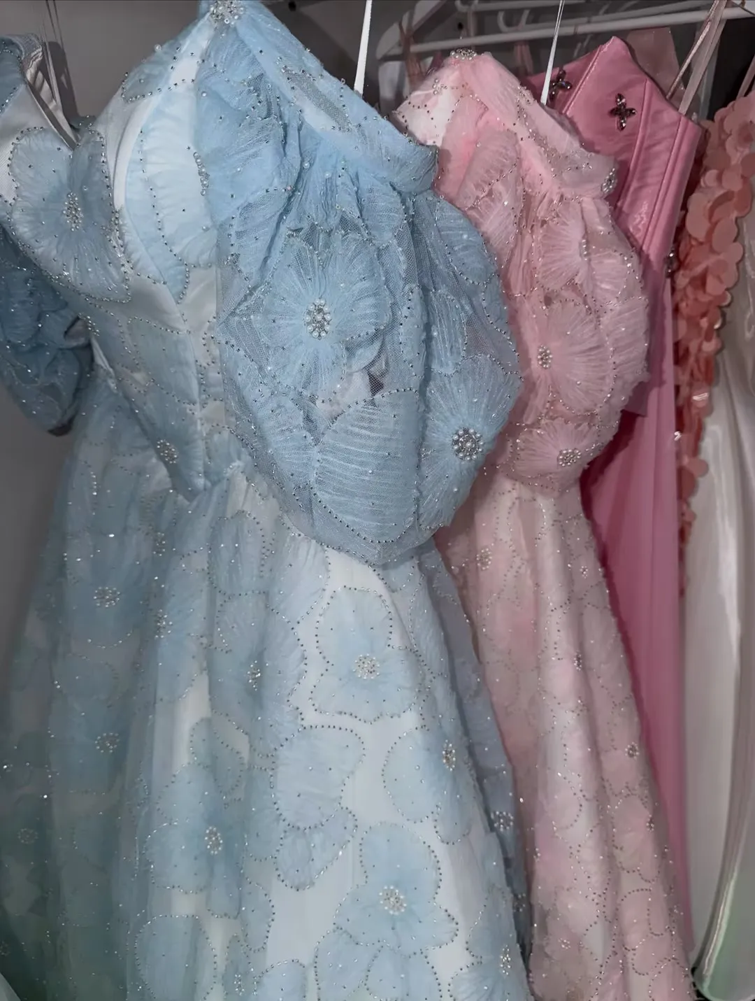 Xijun Luxury Baby Blue Evening Dresses Puff Sleeves A-Line Ankle Length Prom Dresses Flowers Sweetheart Prom Gowns Customized