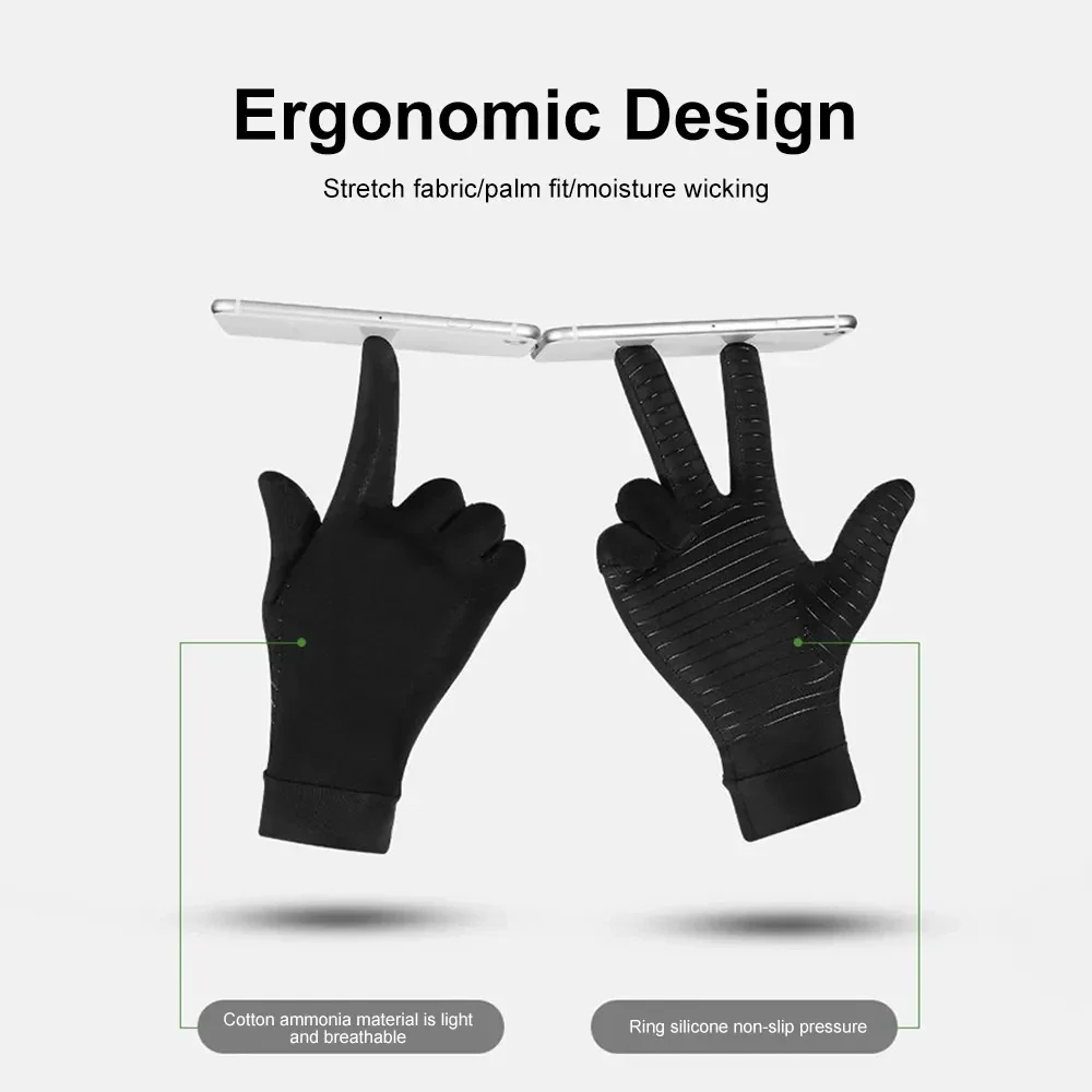 Men Sports Running Driving Copper Fiber Spandex Touch Screen Full Finger Non-slip Gloves Outdoor Winter Warm Cycling Gloves