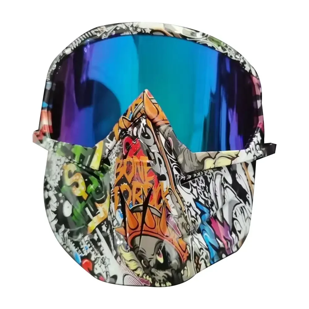 Folding Goggles Glasses removable face mask cover Ski Snowboard Motorcycle Windproof Cruiser For Biker Helmet with Mouth Filter