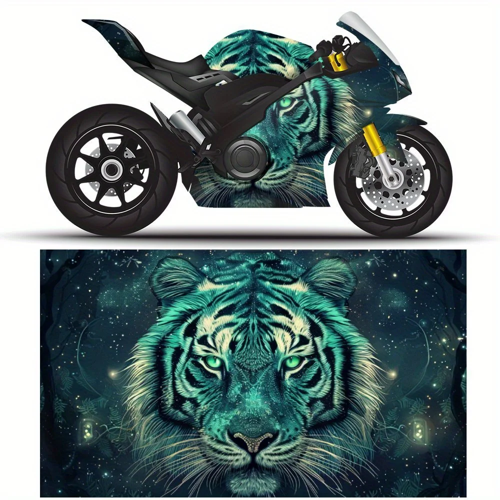 

Cosmic Green Eyes Tiger Print Motorcycle Full Wrap Stickers Decorative Motorcycle Race Color Change Decal Film Protect Waterproo