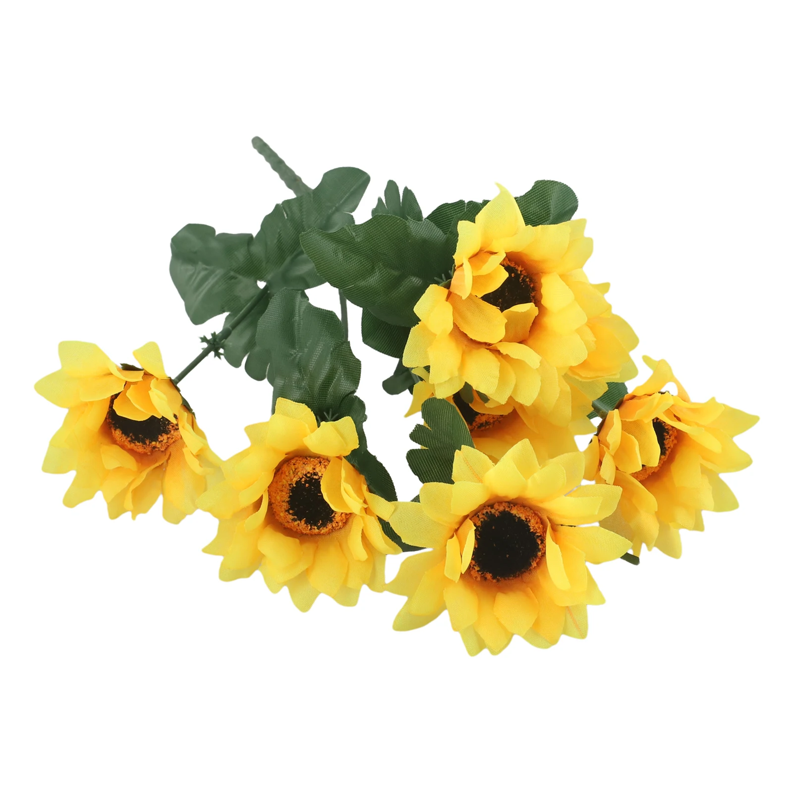 Sunflower Bright Yellow Artificial Flower Bush 7 Heads Use Indoor&Outdoor Decor Silk Flower+ Plastic Stem Wedding Decoration