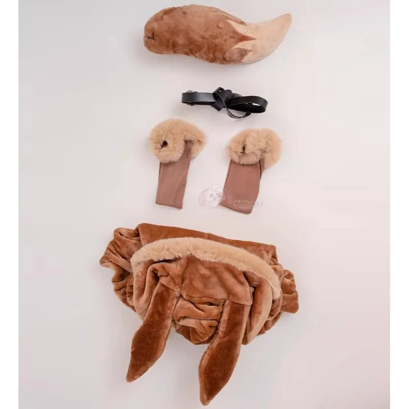 Новинка 2025 года, аниме Eevee, карнавальный костюм, женский сексуальный фланелевой боди с капюшоном, носки, костюм кролика для девочек, милая плюшевая пижама с героями мультфильмов, комбинезон