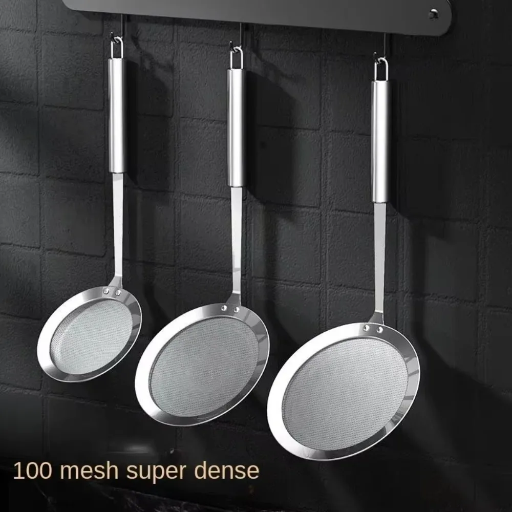 304 Stainless Steel Fine Mesh Filter Multi-Function 100 Mesh Super Dense Filter Colander Handheld Skimmer Spoon