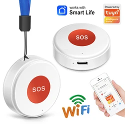 Tuya WiFi SOS Panic Call Button Smart Life APP Rechargeable Battery One Key Alarm For Patient Kids Elderly Man Hanging Rope