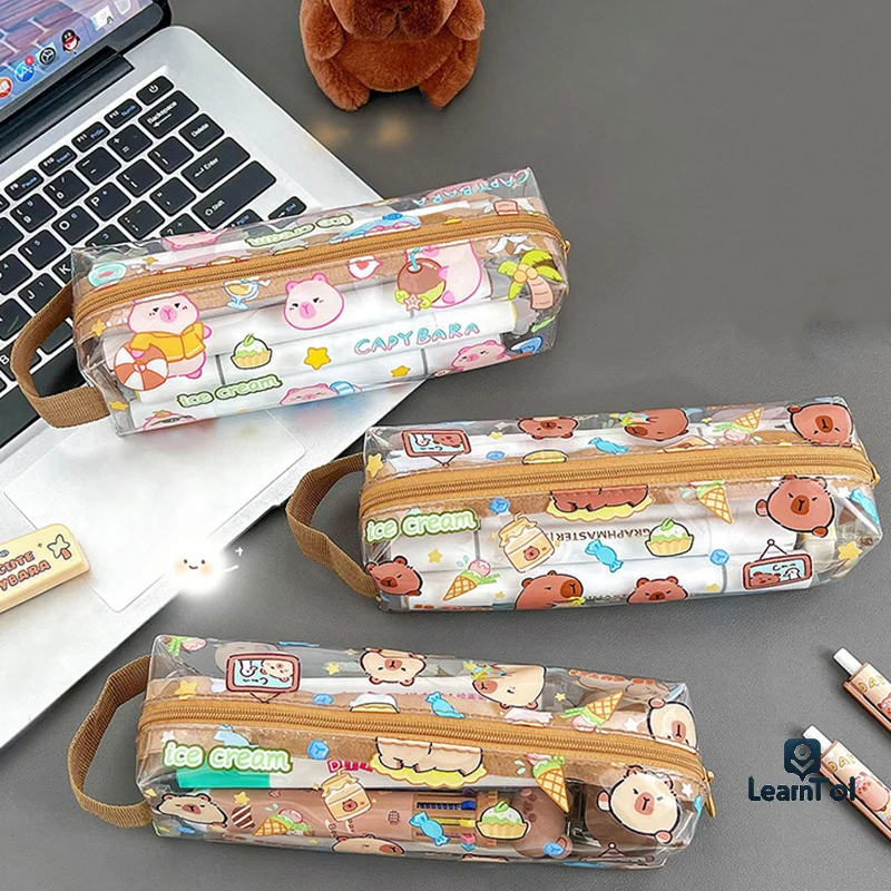 

Cartoon Capybara Pencil Case High-capacity Anime Storage Bag Kawaii Transparent Waterproof Pencil Case Student Stationery Gifts