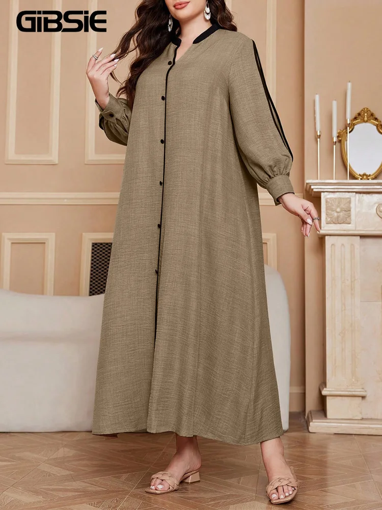 

Платье-рубашка GIBSIE больших размеров, однобортное, с длинным рукавом, женское, весна 2026, новая абайя-кафтан, свободное повседневное длинное платье, вестидос