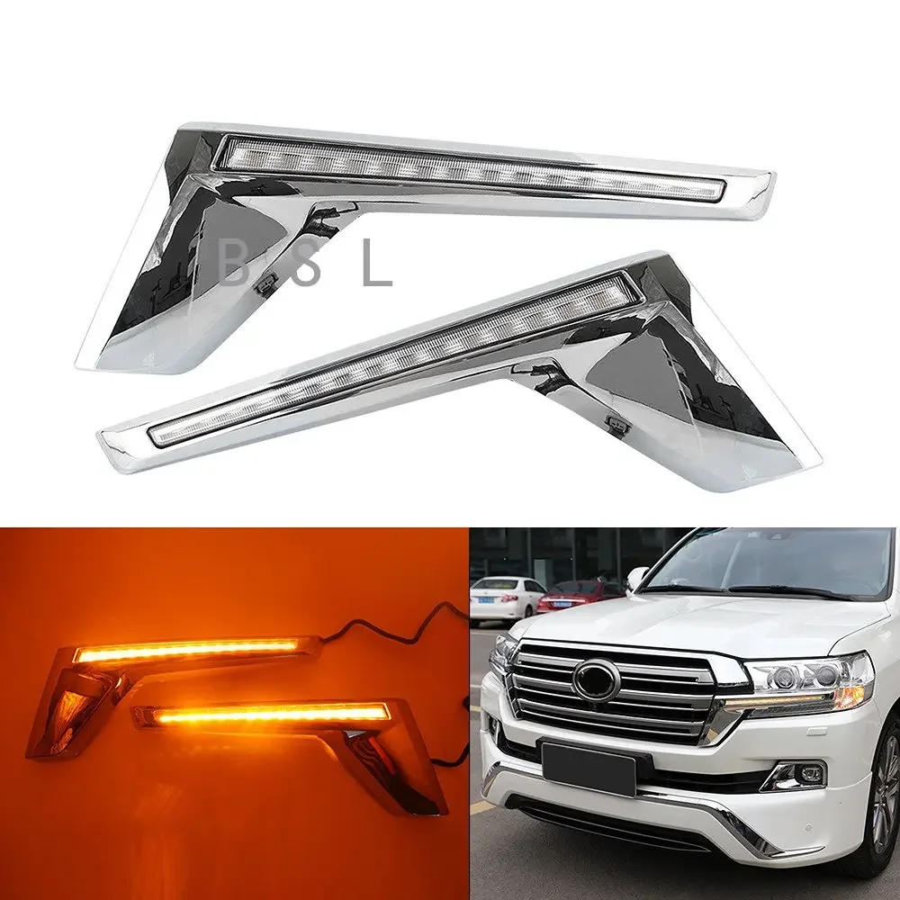 

Yellow LED Turn Signal Flash Light Kit For Toyota Land Cruiser FJ200 LC200 2016-2020 Chrome Front Grille Lamp Trunning light