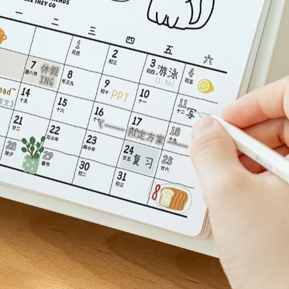 

Creative Plastic 2026 Desktop Calendar Cat Pattern Portable Daily Planner Cartoon Stable Base Table Planner Office