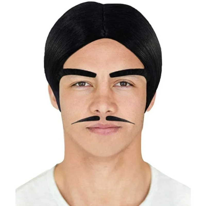 Gomez Adams Cos Wig Suit Anime The Addams Family Role Modeling Short Hair and Beard Halloween Stage Performance Headwear