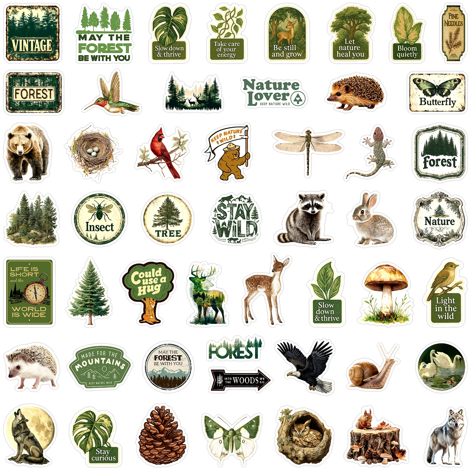 50Pcs New Forest  Animals Wilderness Adventure Outdoor Travel Scenery Graffiti Stickers Phone Case Notebook Waterproof Decals