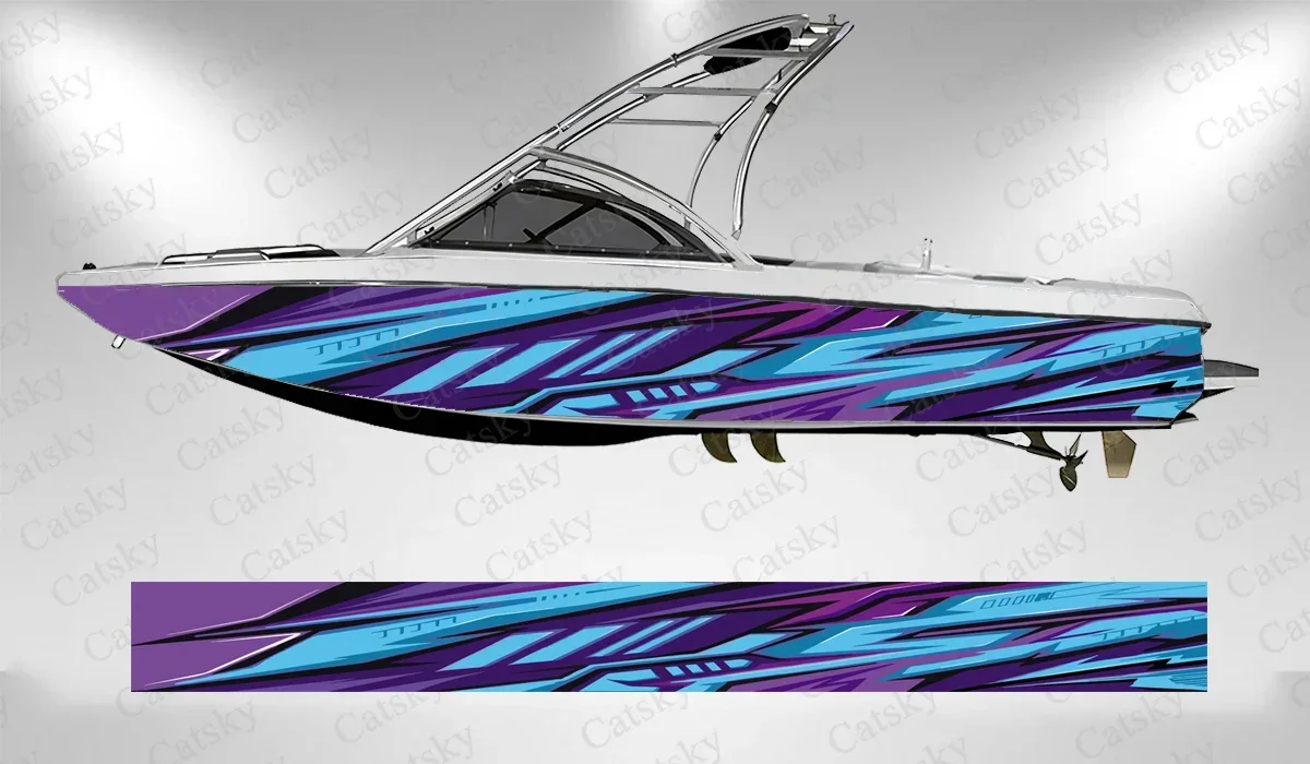 

abstract blue white stripes red Boat wrap sticker vinyl boat for pontoon deck boat fishing self-adhesive decal sticker