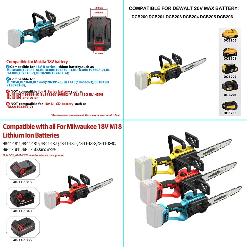 12IN Brushless GardenTrimming Electric Chain Saw 600W Cordless Wood Cutting For 18V BatteryPin