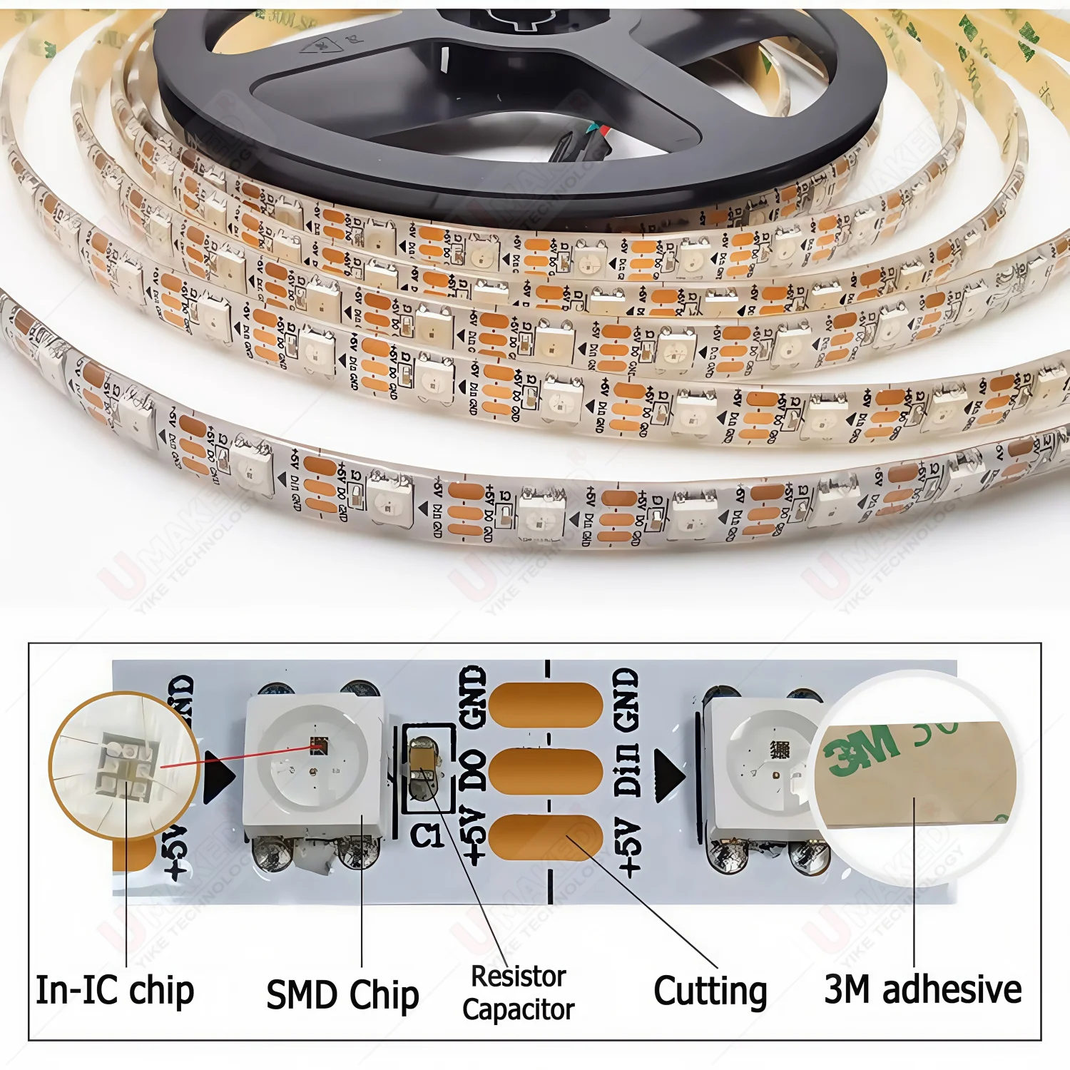 5m WS2811 DC12V 5050 white RGB Led Strip Light Addressable 30LEDs/m 60LEDs/m External 1 IC Control 3 Led Smart Led Light Tapes