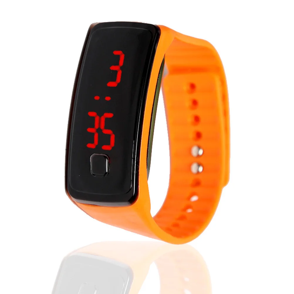 Orologio da polso da esterno Orologio sportivo da corsa unisex regolabile con cinturino in silicone digitale arancione LED per