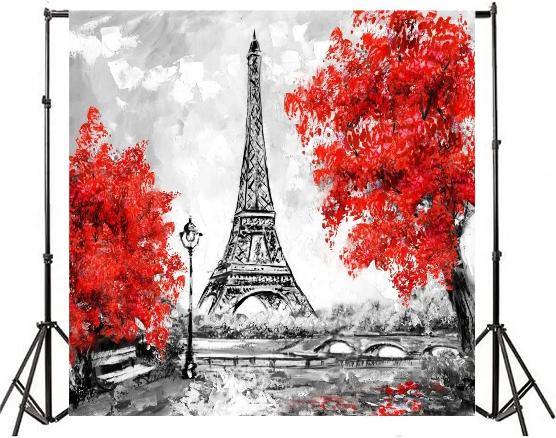 

Paris Birthday Photography Backdrop Eiffel Tower Happy Birthday Pink Floral Background Girl Birthday Party Banner