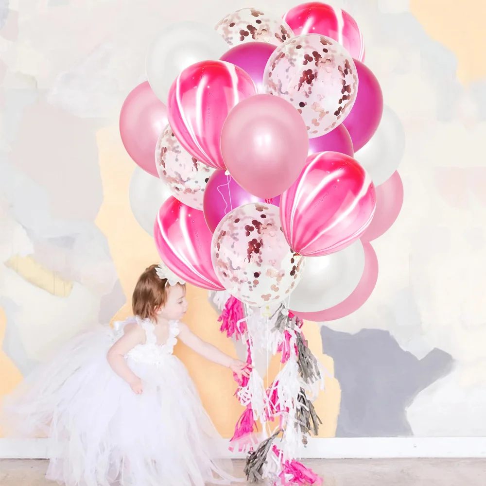 20pcs Decorative balloon pink banquet net red latex transparent color paper scraps agate latex marble photo package