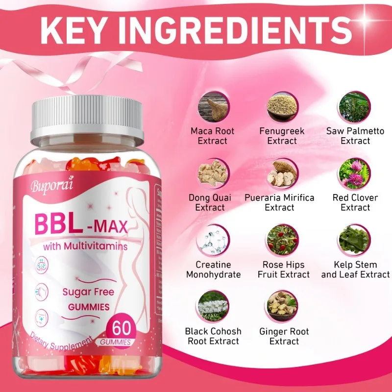 BBL -MAX Gummies - يساعد على رفع وحفاظ على شكل الجسم، ويرفع ويشد ويشكل الأرداف - 60 قطعة