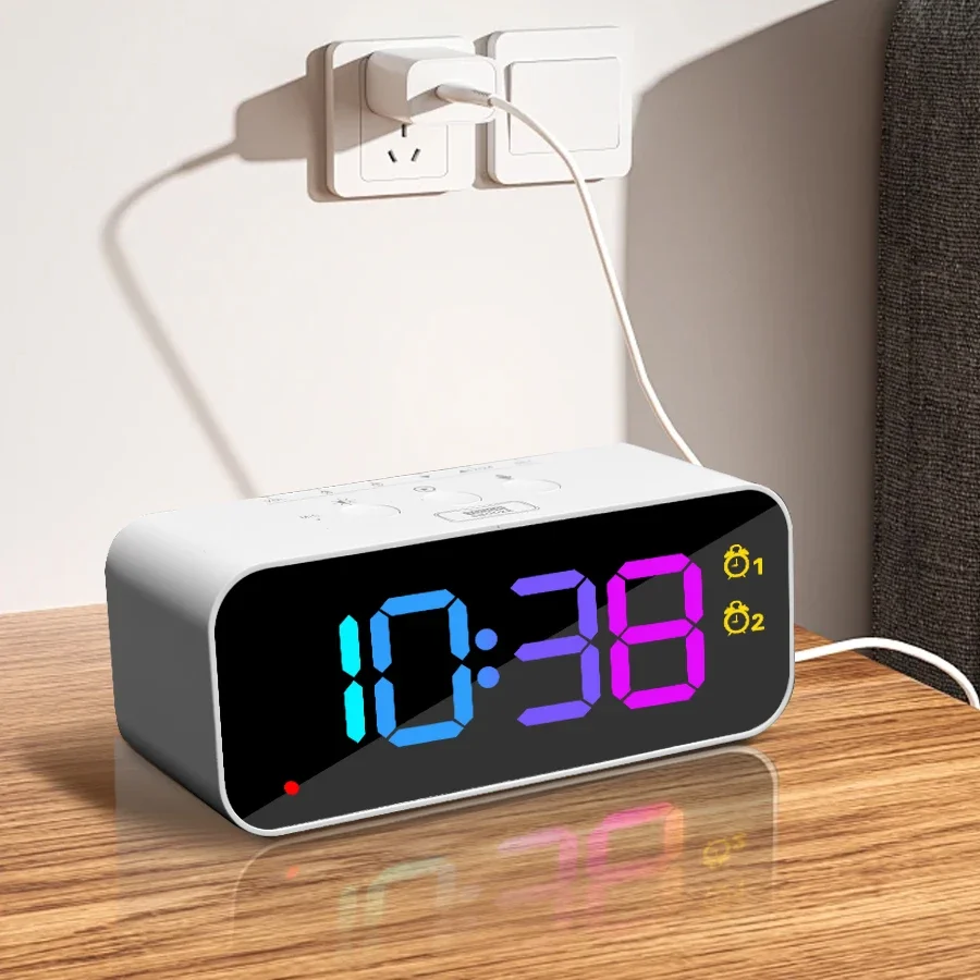 1pc new RGB color large screen digital recording clock, can record three kinds of sound alarm, sleep mode, voice control mode, t