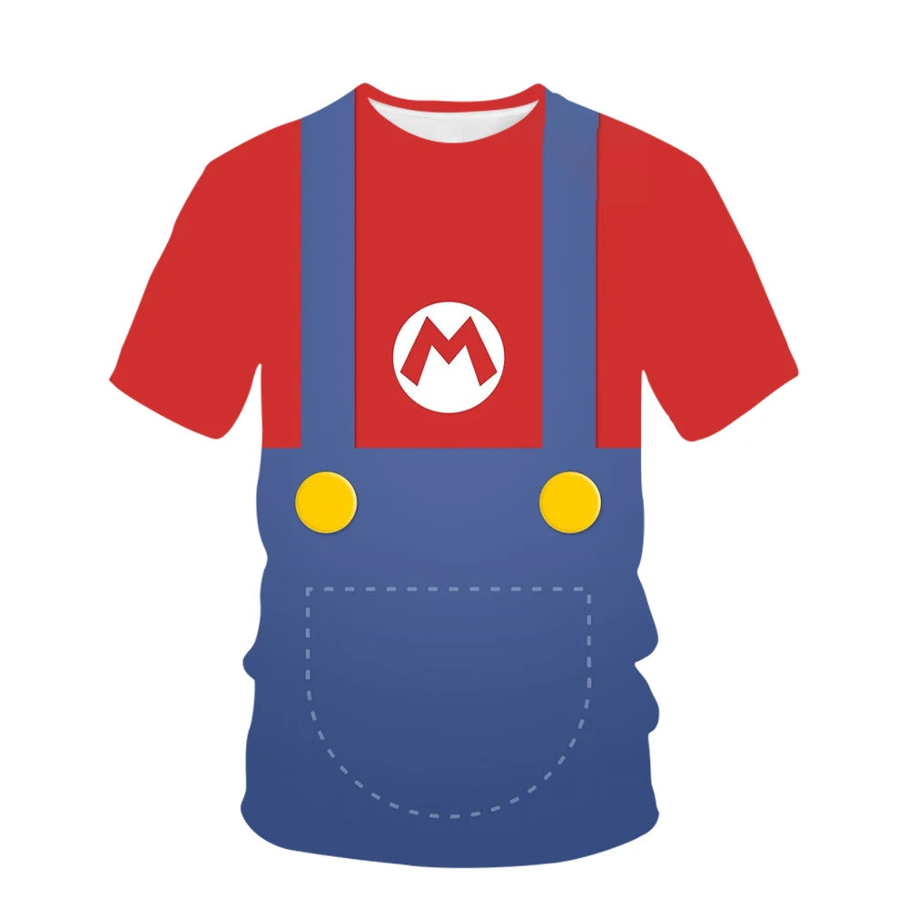 

New Mario Short-sleeved 3D Printed Parent-child T-shirt Anime Cartoon Short-sleeved Round Neck Summer Children's Clothing