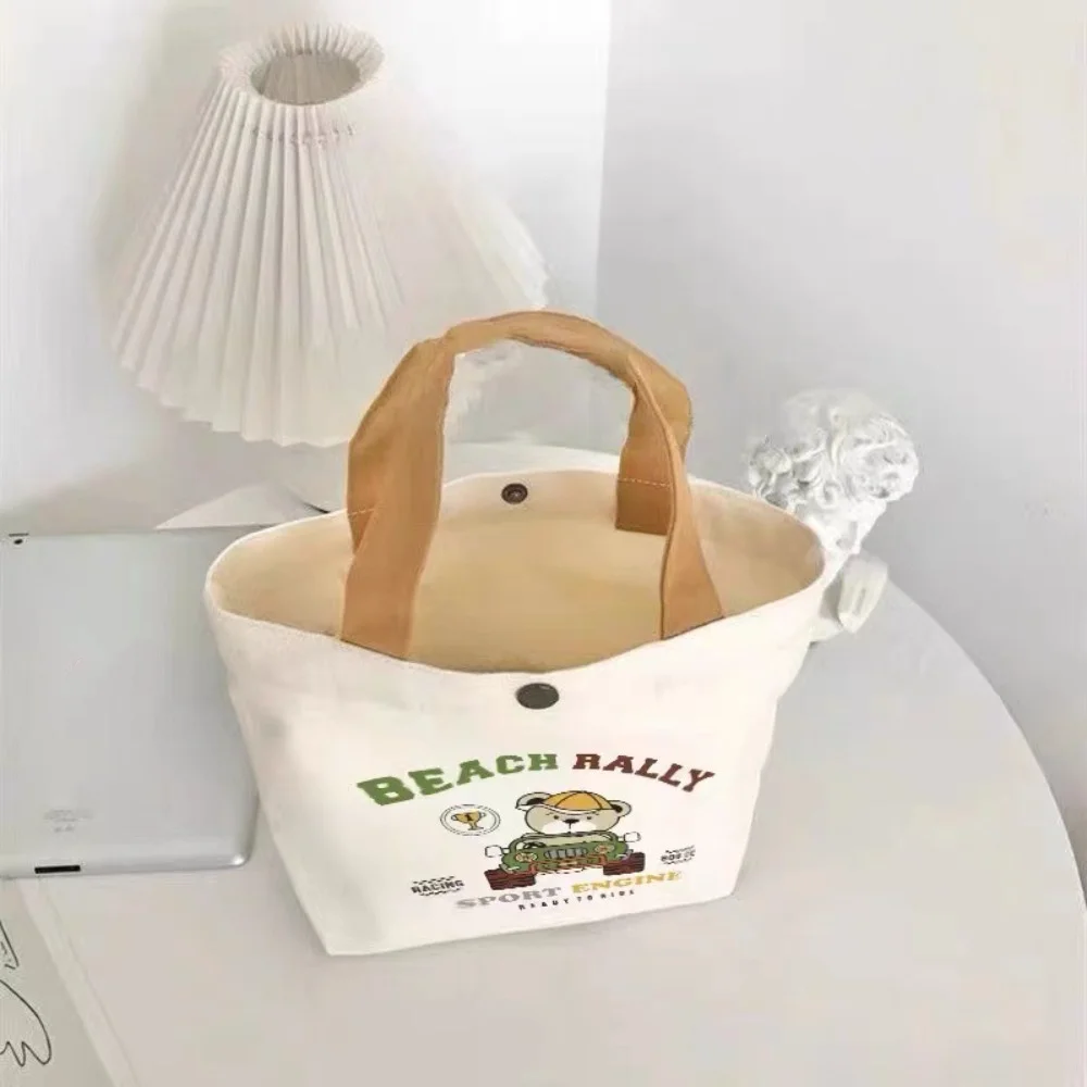 Women Tote Small Canvas Food Bag Japanese Peach Lunch Bag Korean Mini Handbags Lunch Box Cloth Picnic Travel Ben to Storage Bags