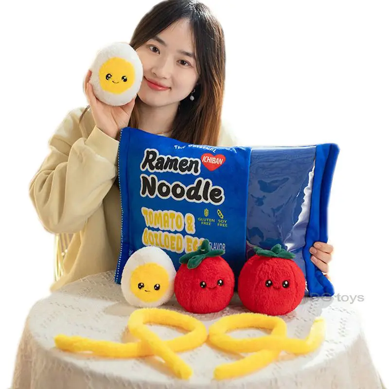 Creative Simulation Ramen Instant Noodles Plush Throw Pillow Egg Tomatoes Sausage Stuffed Food Kawaii Plushies Toys Home Decor