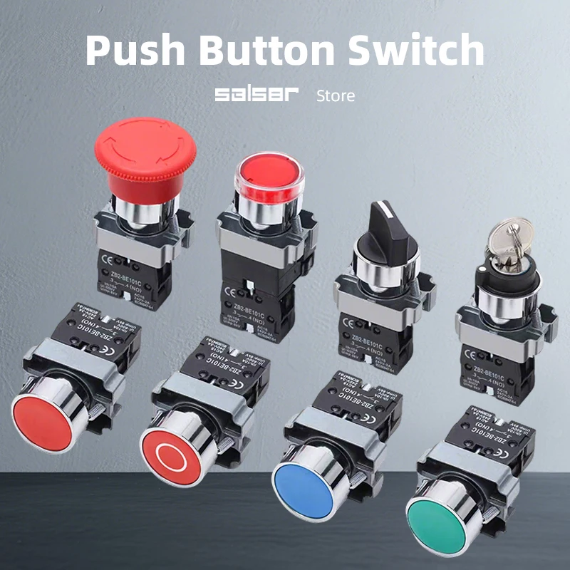 22 مللي متر مفتاح إيقاف الطوارئ الروتاري XB2 الفطر رئيس مفتاح بـزر دفع لحظة إعادة تعيين Smybol عادة مفتوحة مغلقة NO NC
