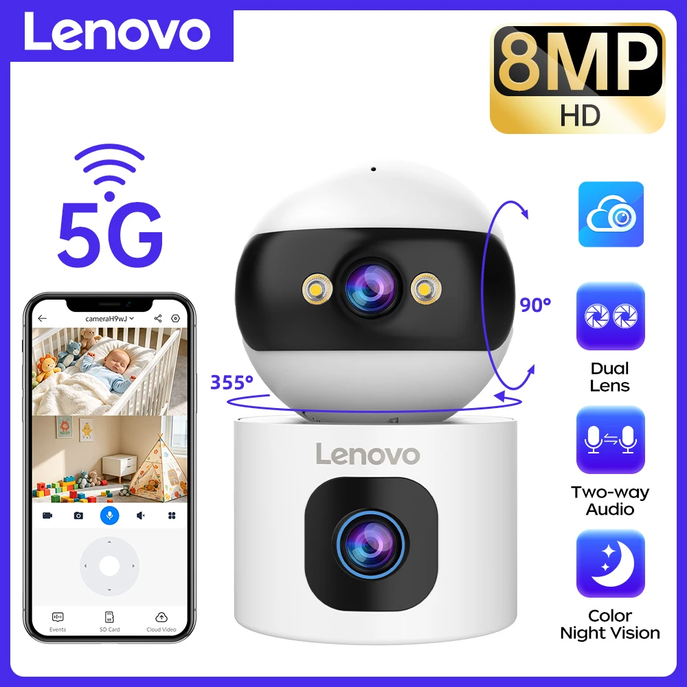 

Lenovo 8MP Dual Lens WIFI Camera CCTV Security Protection Home Wireless Camera Color Night Vision Two Way Audio PTZ Cameras