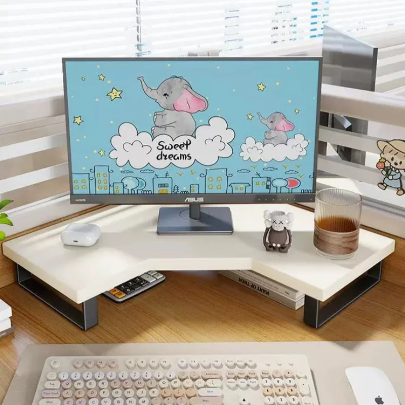 Corner Monitor Riser Stand Wooden Creative Study Monitors Storage Support Office Desk Computer Holder Monitor Organizer Base