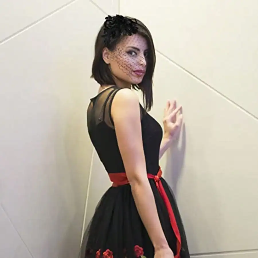 Yolev Tiara fascinadora de renda de malha vintage – casamento de noiva/velo para festas de chá e eventos de coquetel (preto)