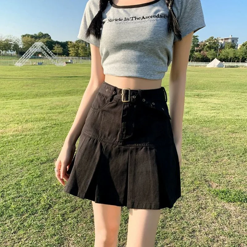 

Black Short Skirt Women, Spring And Autumn New Style, High Waist A-Line Pleated Half Skirt, Covering, Versatile