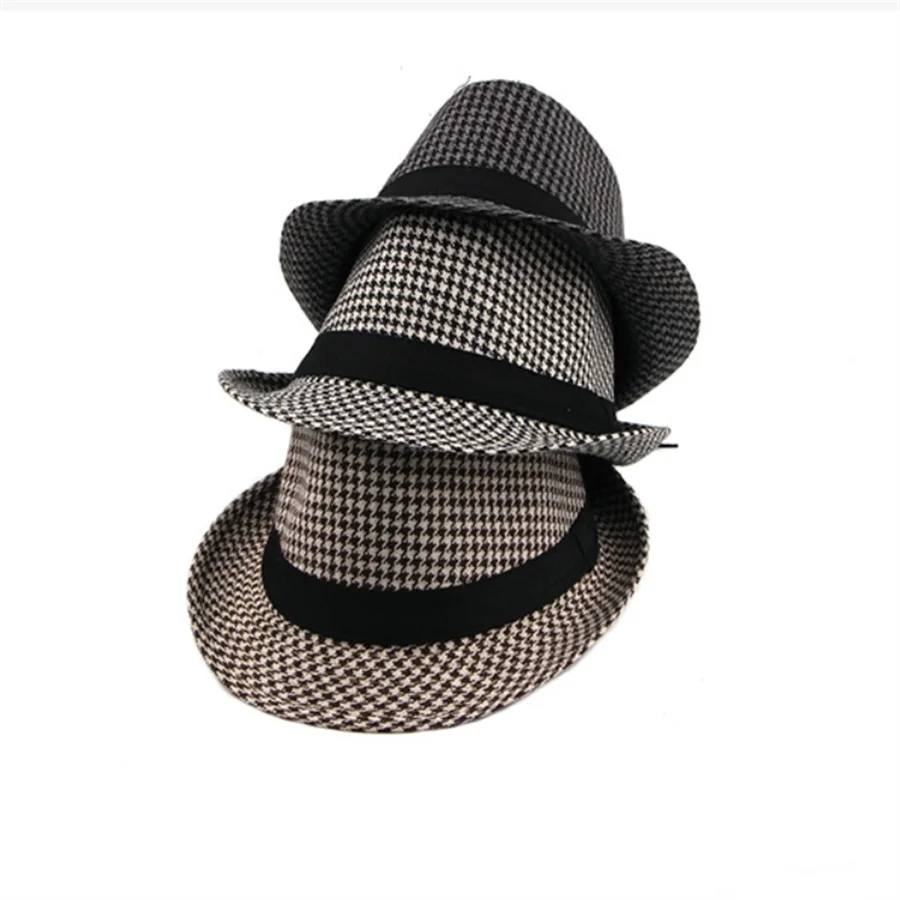 Sombrero de boda de lana para hombres de mediana edad, sombrero Fedora de Jazz de diseño de lujo a cuadros, moda de fiesta de otoño e invierno,