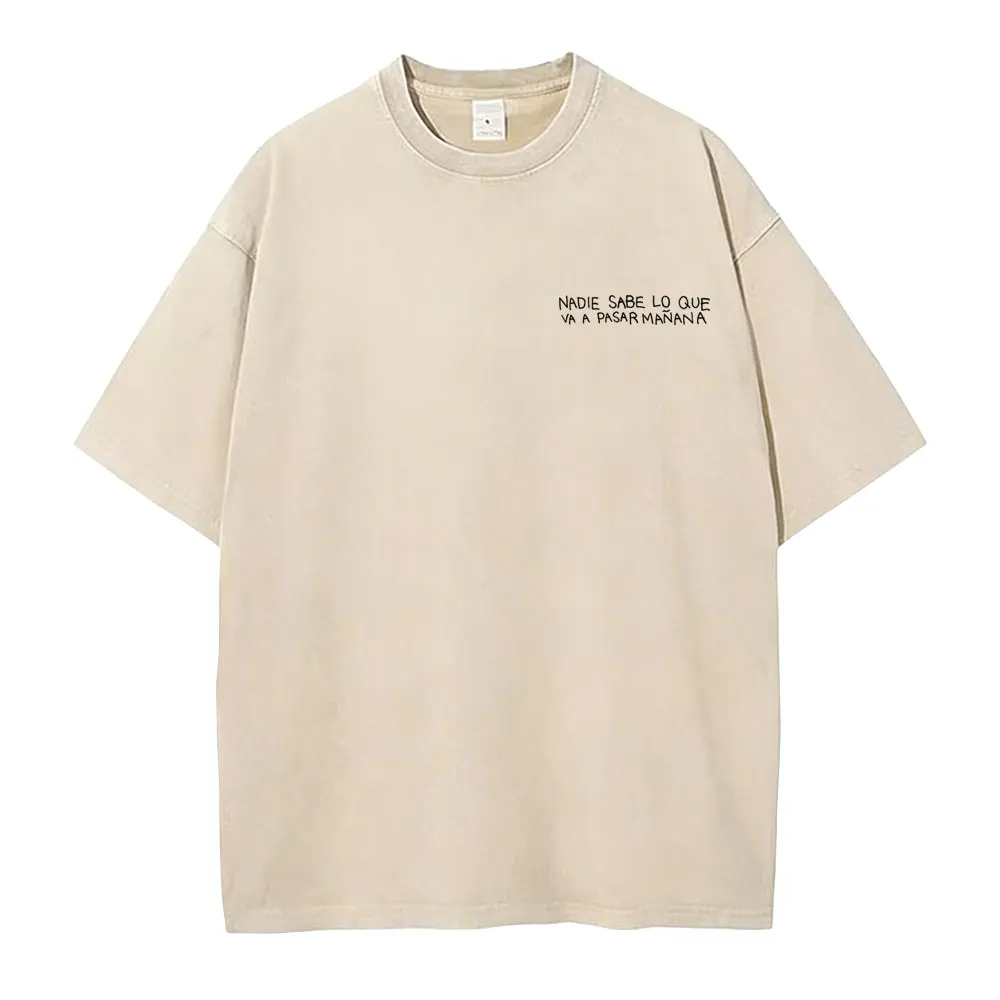 

Rapper Bad Bunny Nadie Sabe Lo Que Va A Pasar Manana Vintage Washed Khaki T-shirt Men Women Fashion Hip Hop Oversized T Shirts