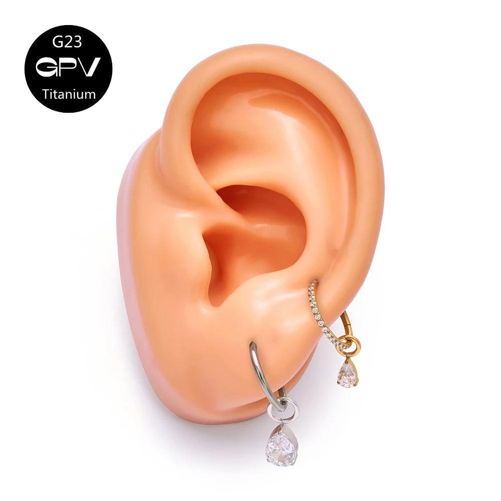 ASMT G23 Titan Ohrringe Wassertropfen Zirkon Anhänger geschlossene Schleife Herren und Damen perforierter Schmuck Nasenmembran Ring – Detail 6