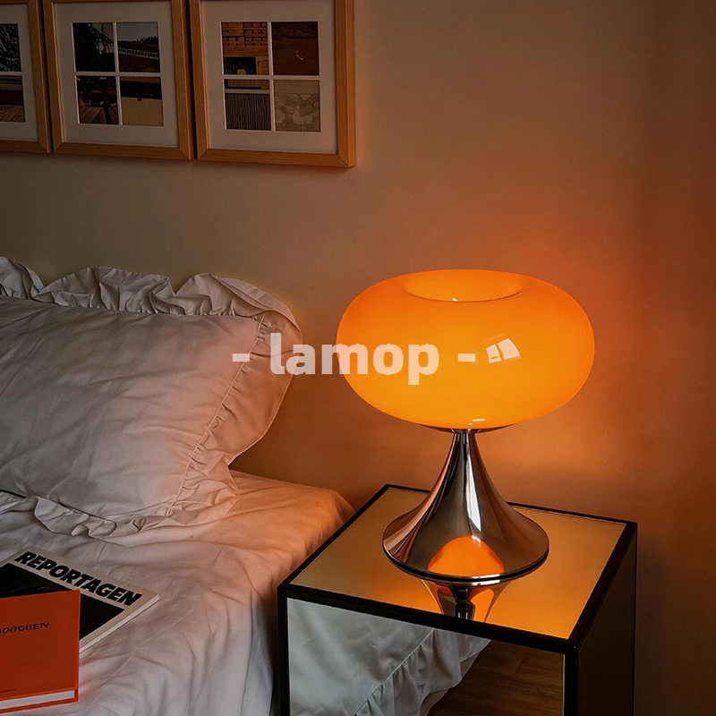 Murano Glass Gloss Orange Donut Ring Flared Base Table Lamp Cream Korean 3 Tone Soft Light Mirror Nightstand Bedroom Decor Lamp view 6
