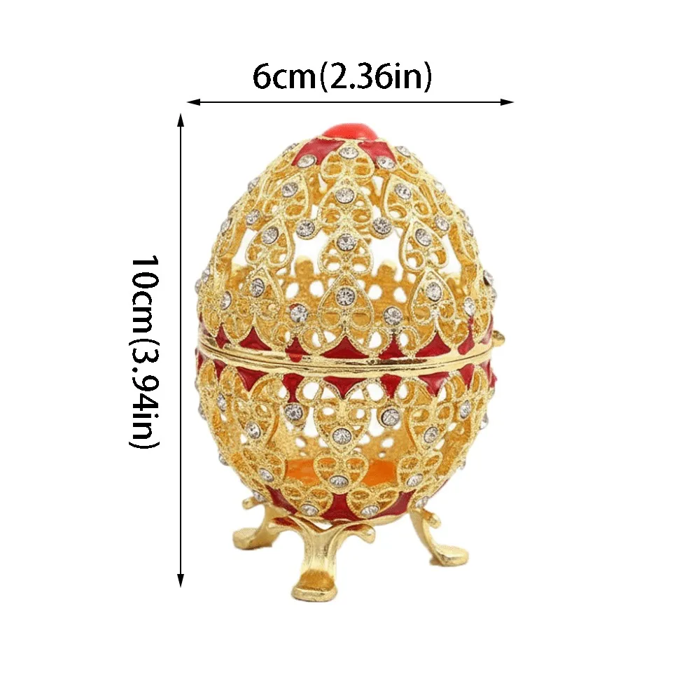 

Enamel Color Jewelry Box Alloy Material Hollow Design Egg-Shaped Box Hollowed-Out Inlaid Gem Jewelry Storage Box