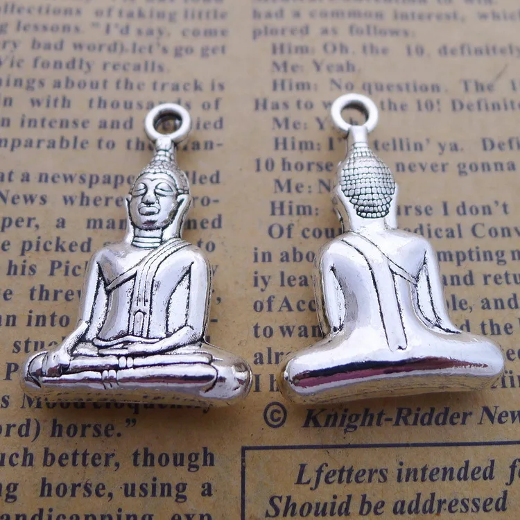 2pcs/lot 24*36mm Alloy Buddhism DIY Charm Antique Silver Color Buddha Pendant Necklace Jewelry Making Craft