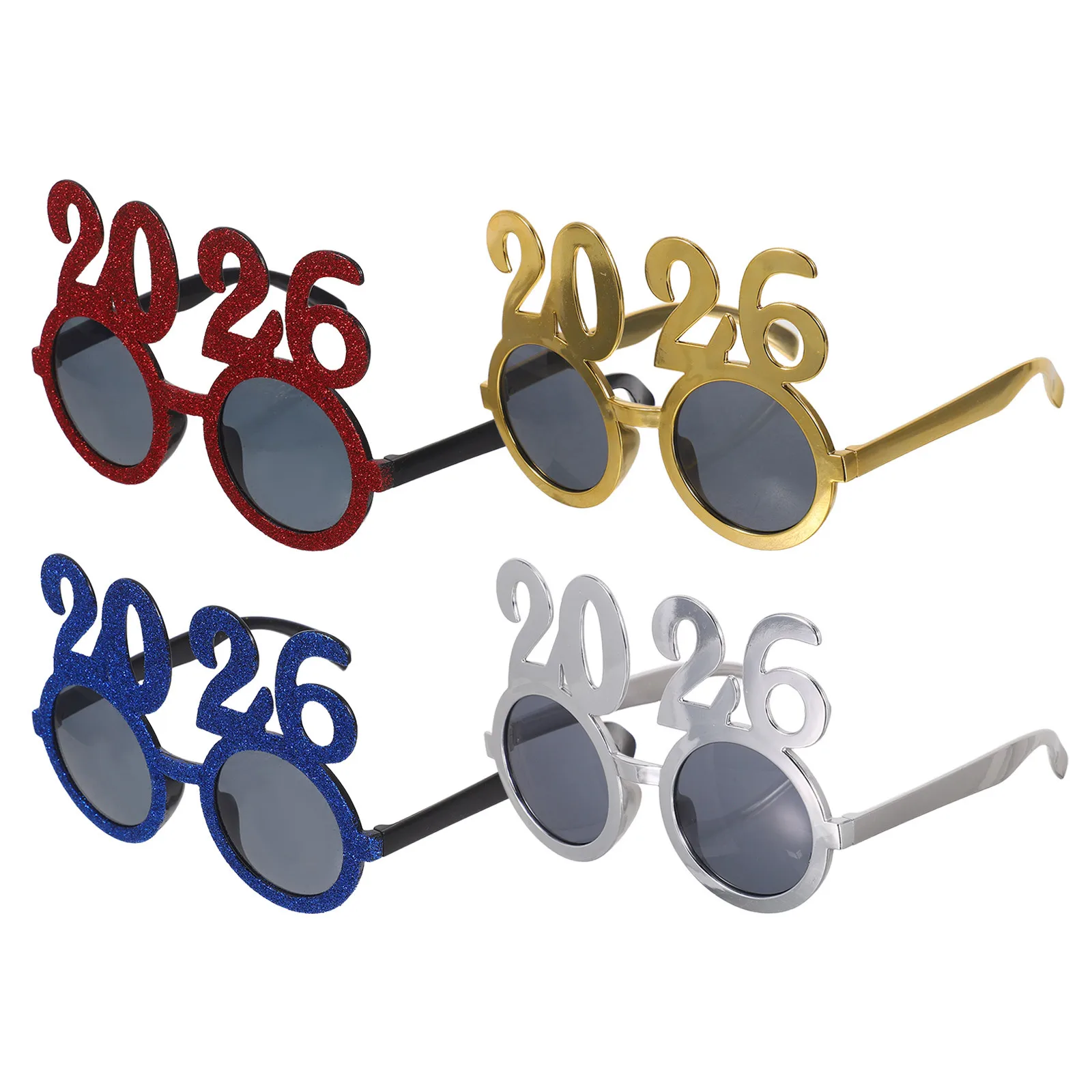 4 szt. Okulary na przyjęcie sylwestrowe 2026, kolorowe, zabawne okulary, rekwizyty do fotobudki, artykuły na sylwestra, okulary ozdobne