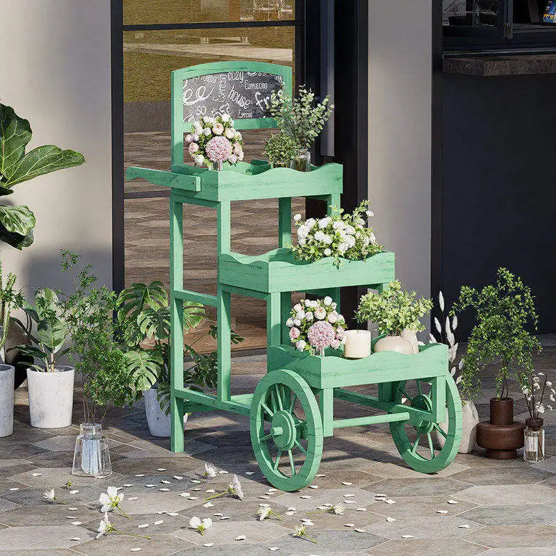 Solid wood float ornament retro flower shop trolley flower room window rack outdoor gardening succulent storage flower stand