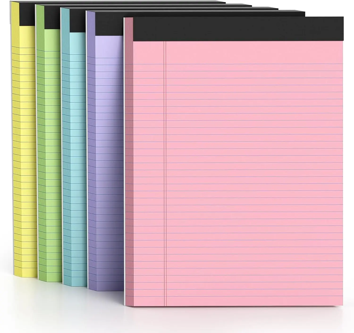 

5 Pack Colored Legal Pads 8.5x11 College Ruled Note Pads, 50 Sheets Each, Perforated Writing Pads with Sturdy Backing, Pink