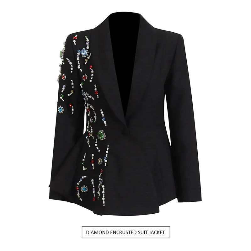 

Temperament elegant style slim and thin irregular suit 2025 summer new color diamond-encrusted design blazer women