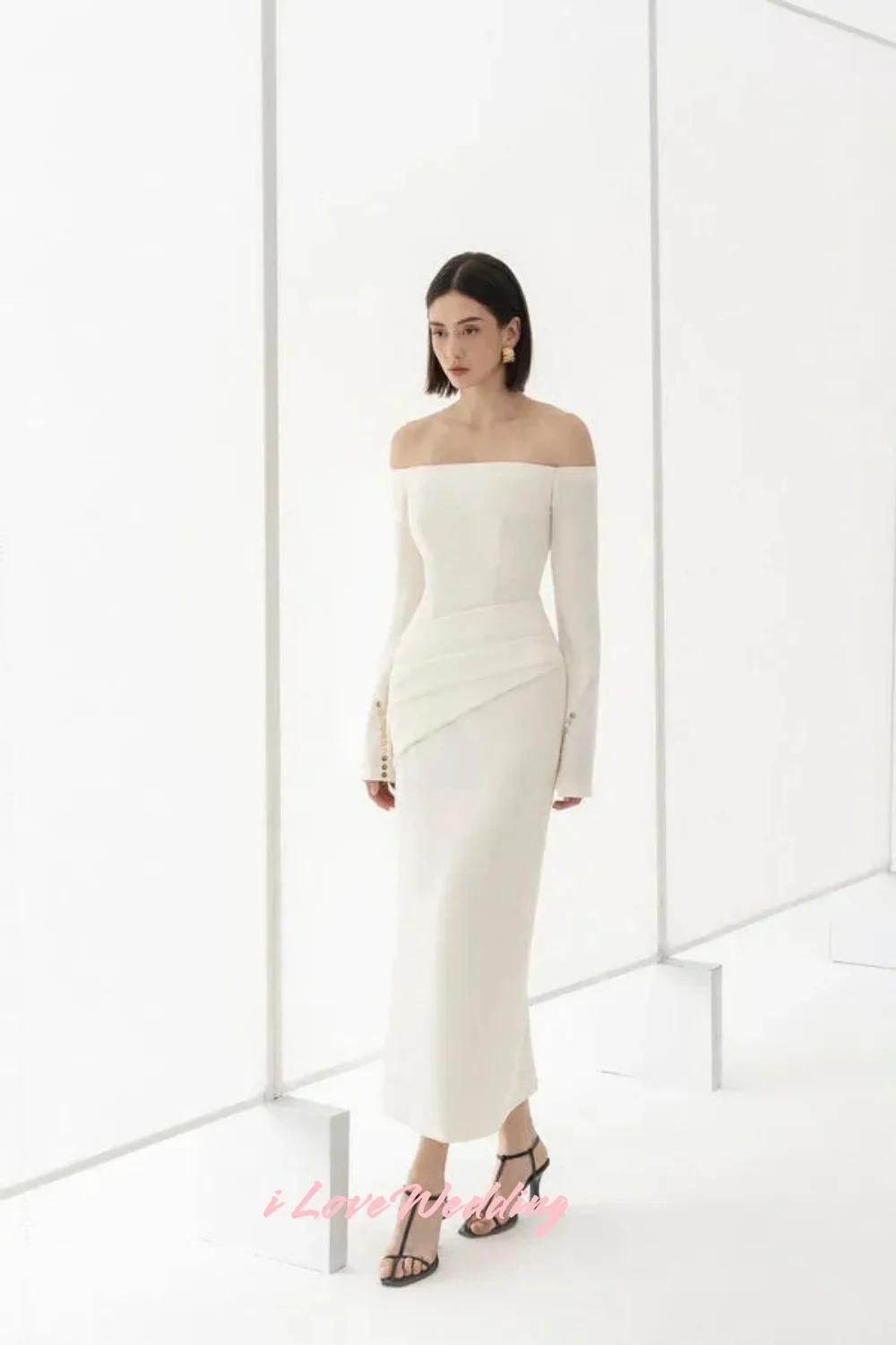 Белые вечерние платья без бретелек 2025: атласное платье с длинными рукавами и пуговицами длиной до щиколотки, плиссированное свадебное платье с рюшами по индивидуальному заказу