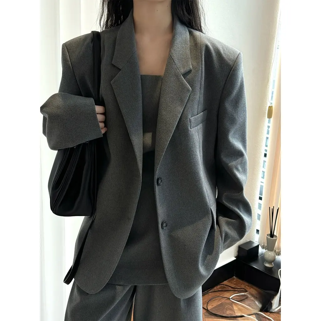 

Women's French Intellectual Style Wide Shoulder Slimming Jacket Casual Relax Fit Profile Suit Spring New Old Money Look