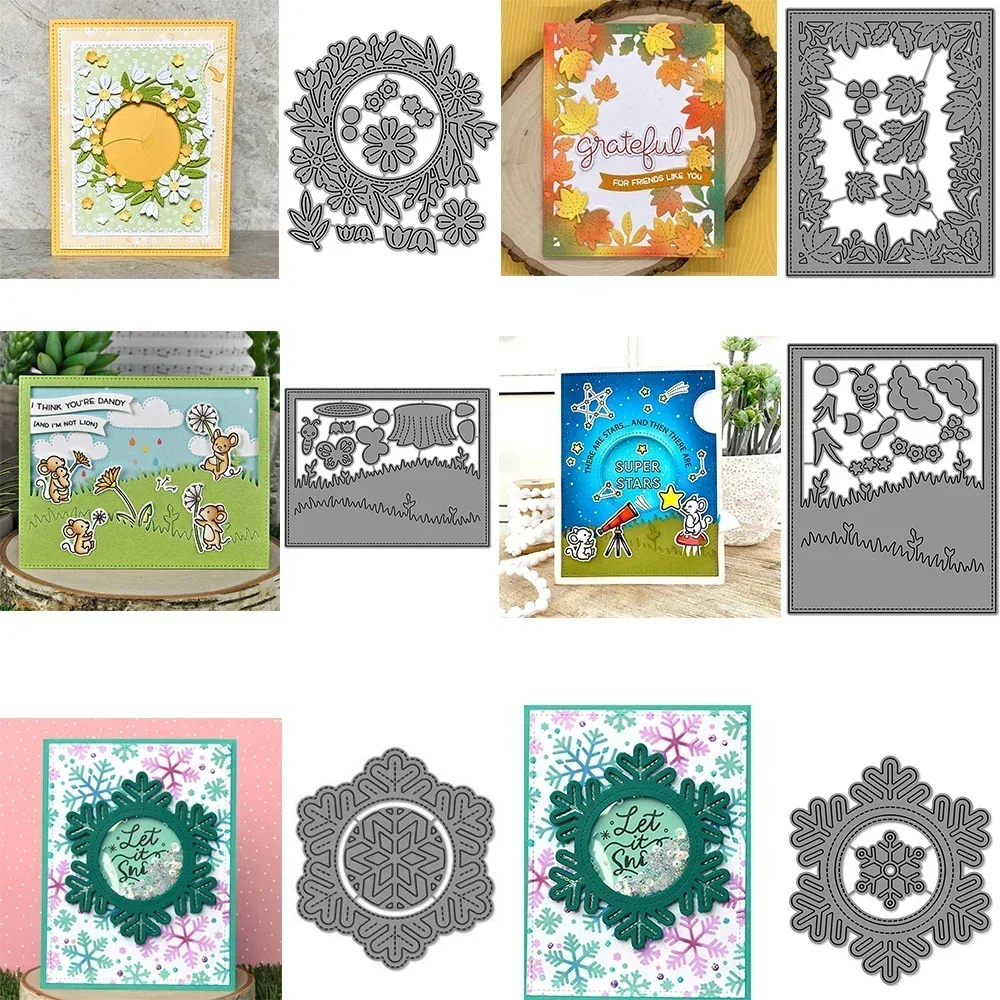 

Beautiful Wreath Meadow Backdrop Metal Cutting Dies OutsideIn Stitched Snowflake Die Cut For DIY Scrapbooking Cards Decor Crafts