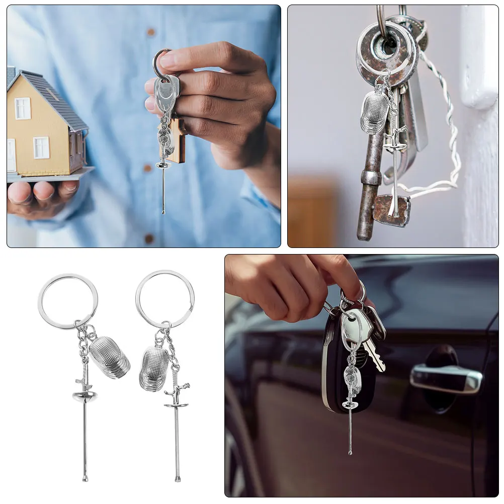 

2pcs Fencing Keychain Foil Epee Zinc Alloy Sport Souvenir Car Key Ring Backpack Ornament Team Sports Memorabilia