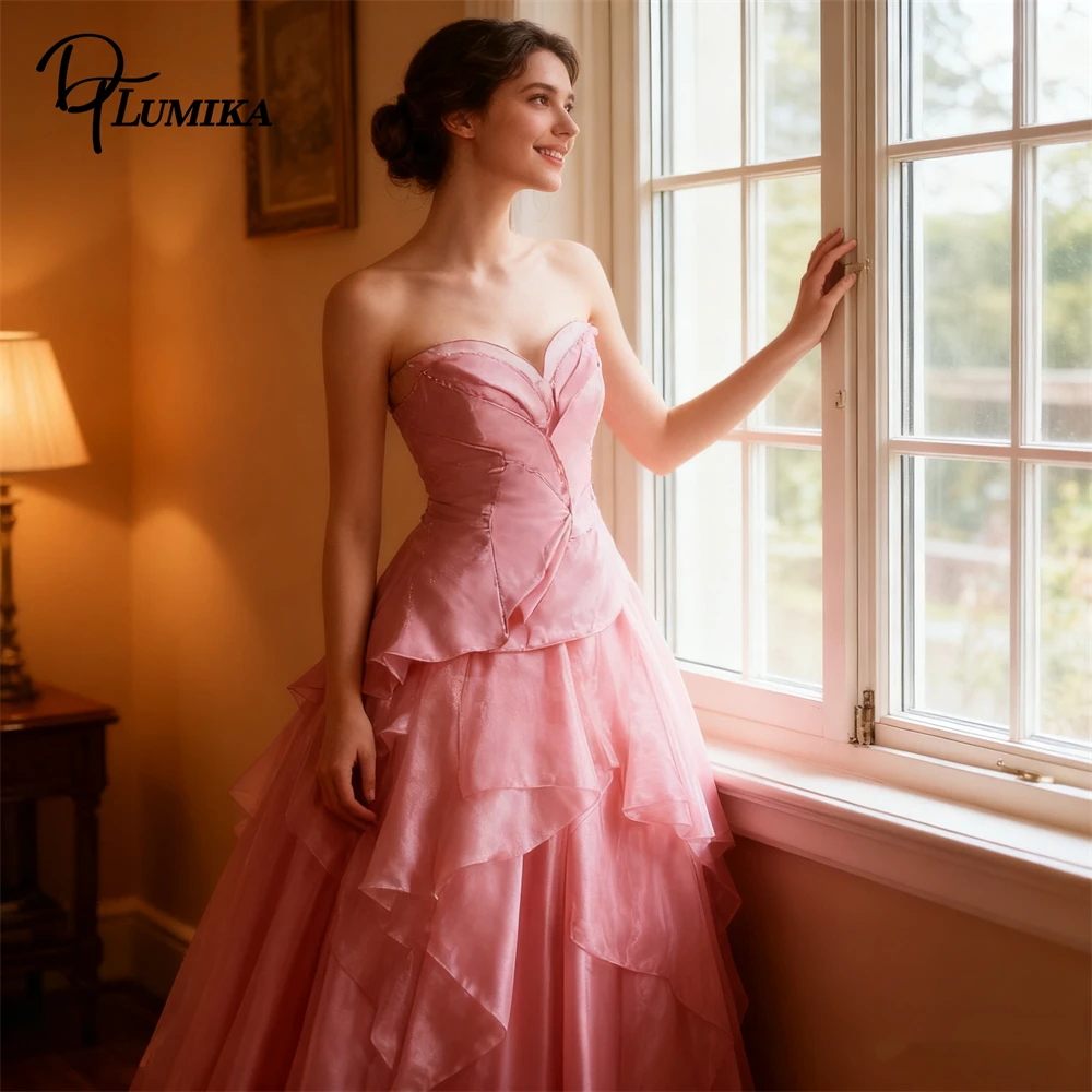 DTLumika Womens Cos Maxi Gown Strapless Pink A Line Party Prom Dresses Princess Birthday Party Dresses with Actual Pictures