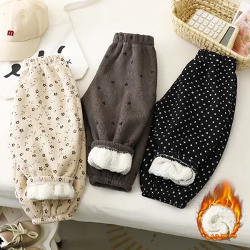 Kids' Fleece-Lined Printed Trousers | Warm Polka Dot Pants for Ages 1-9 3 2026 Early Spring Fleece Lined Unisex Kids Pants Printed Toddler Boys Girls Trousers Retro Polka Dot Pattern Children's Clothes 3