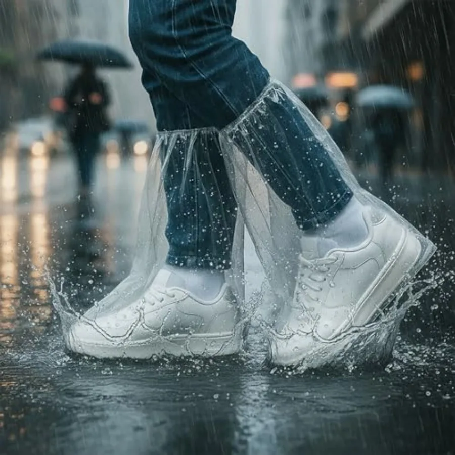 

Chicingyou 100 Pairs Disposable Shoe Covers for Rain, Clear Waterproof Boot Covers Non-slip Thick PE Plastic Shoe Boot Protecto