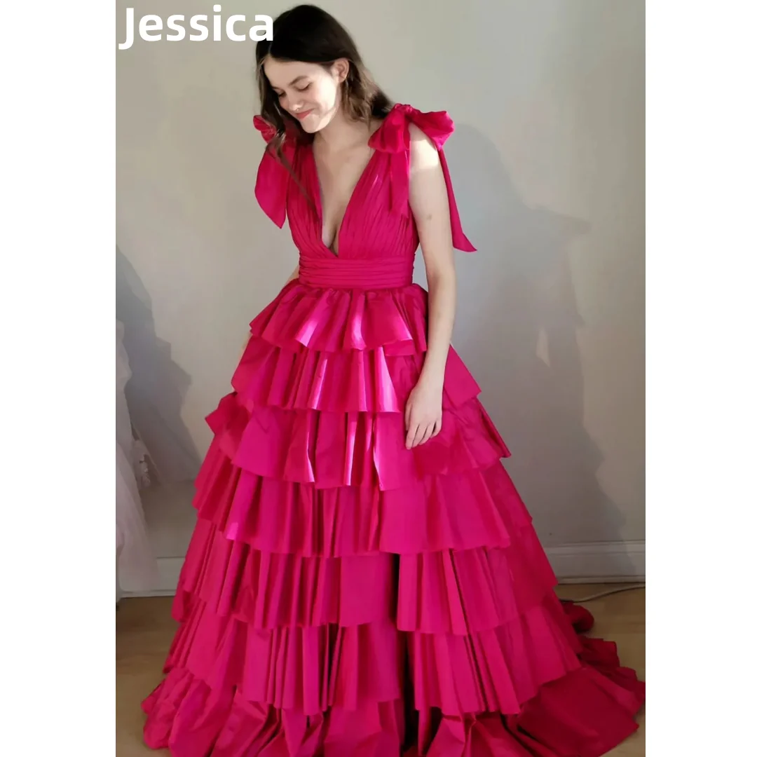 Jessica Ruffle Multi-layer Prom Dresses A-shaped Graduation Evening Dresses Formal Occasions Special Occasion Party Dresses