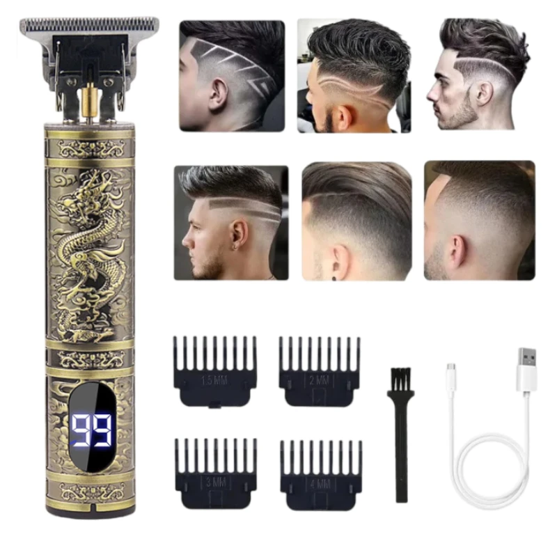 Professional Engraving Hair Trimmer Men Washable Cordless Electric Clipper USB Fast Charging Vintage Barber Beard Cutting