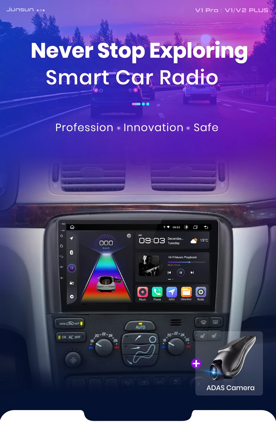 Junsun kabelloses carplay android auto radio für volvo s80 2010-2015 1998 kamera auto intelligente systeme rds bt dsp 2 din autoradio – Detail 1